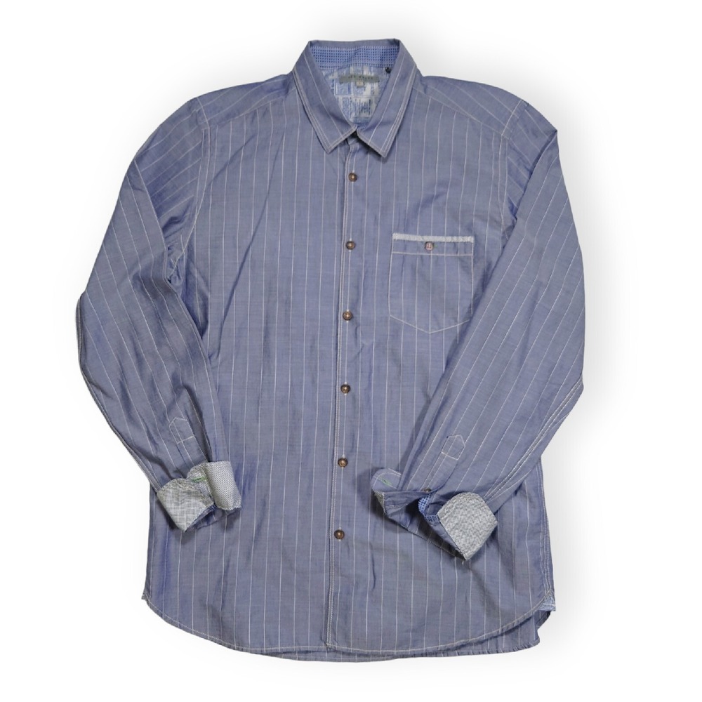 Ted Baker Slim Fit Button Up Shirt Men 4 US L Chambray Striped Flip Cuf Portugal